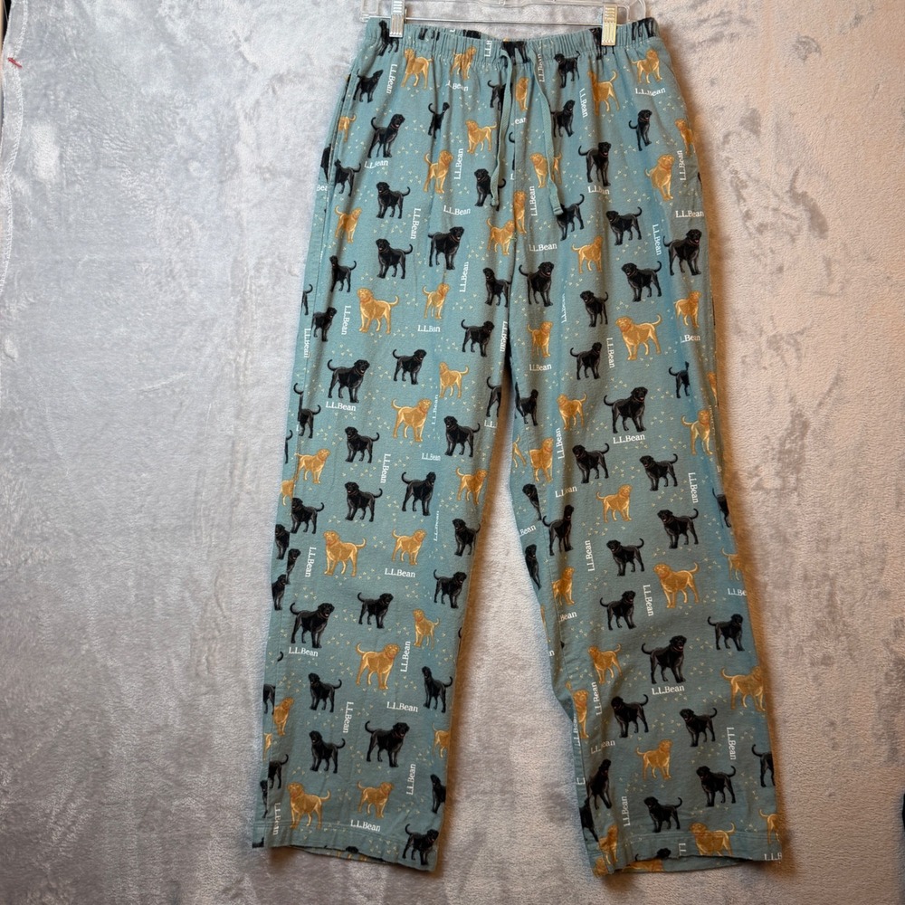LL Bean Pajama Pants Mens Medium Blue Dog Print Flannel Sleepwear 501029 Lounge